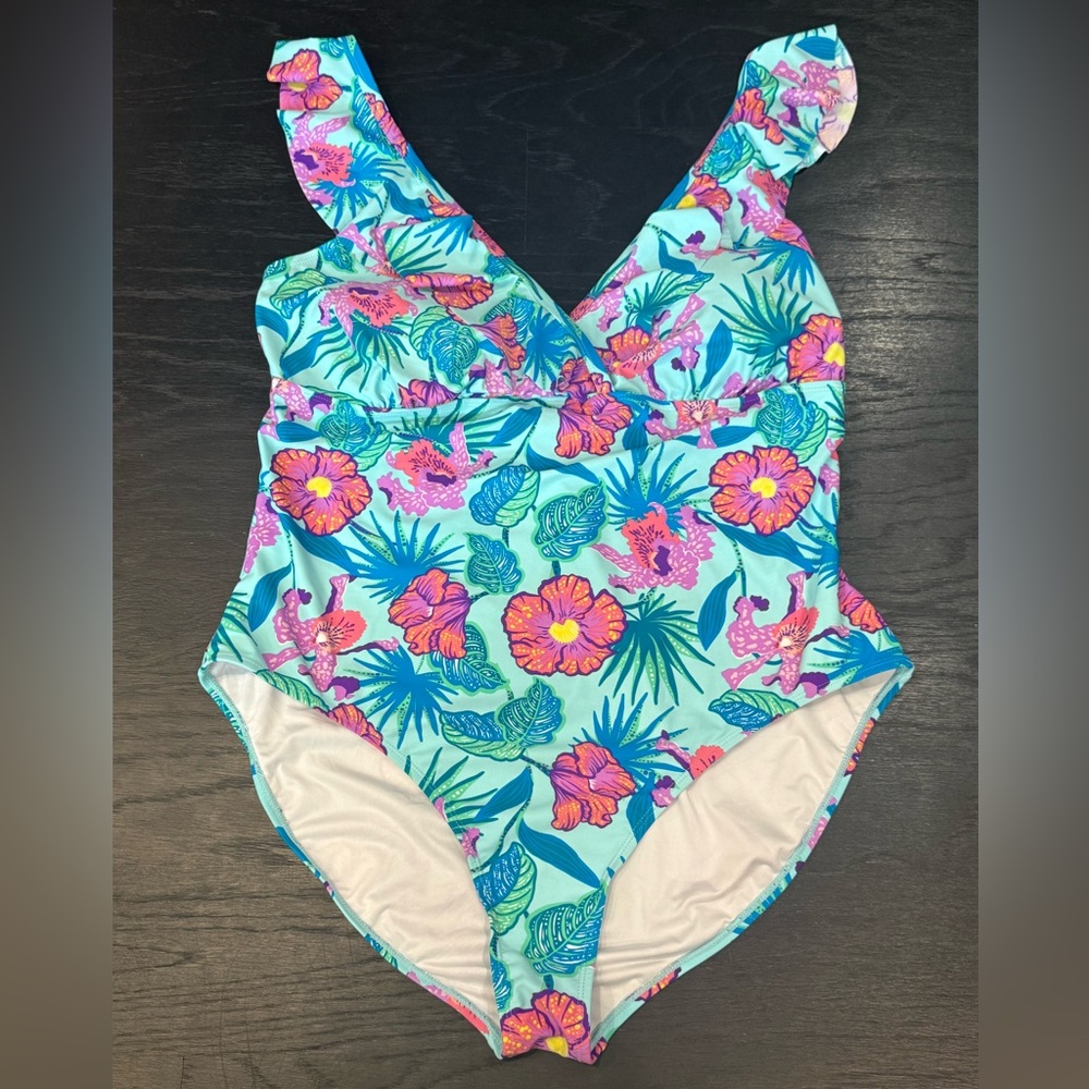 Stella Parker Ruffle One Piece Floral Bathing Suit Swimsuit 22W